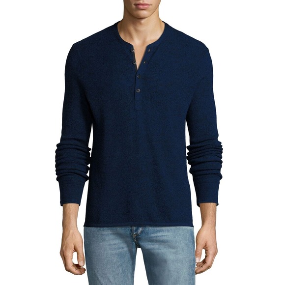 Rag & Bone Henley Shirt Mens Medium Merino Wool Knit Long Sleeve Navy Blue - Picture 12 of 12
